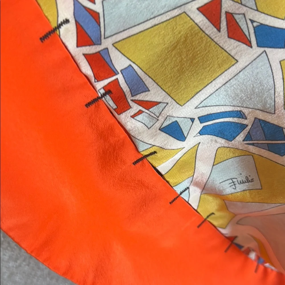 Emilio Pucci Multicolor Mosaic Print Sleeveless Top with Orange Trim - Picture 6 of 6